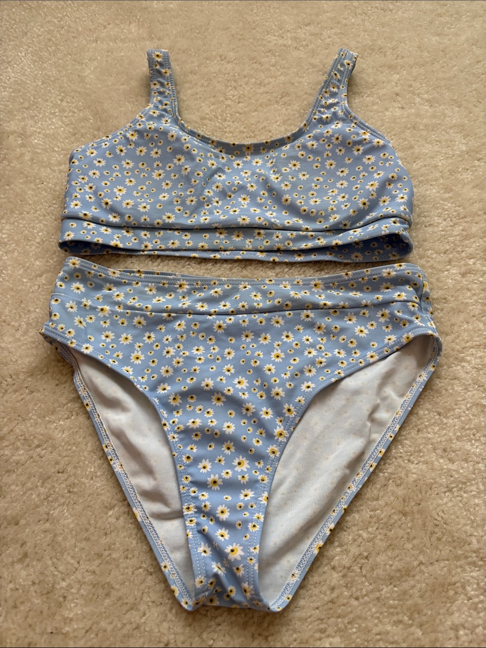 Blue Daisy Print Two-Piece Bikini Set